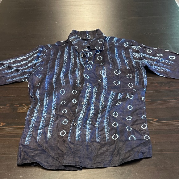 African shirt Other - Men's Blue Patterned Casual Button Down Shirt